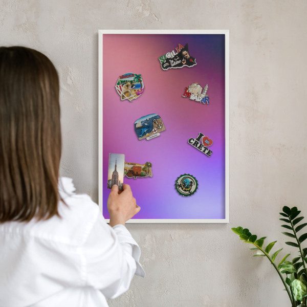 Magnetic board for travel magnets in a white frame Colors of harmony