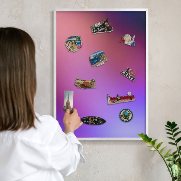 Magnetic board for travel magnets in a white frame Colors of harmony