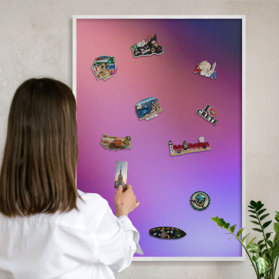 Magnetic board for travel magnets in a white frame Colors of harmony