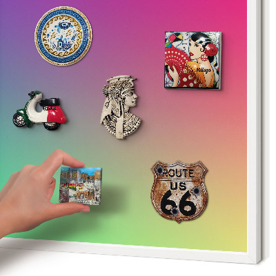 Magnetic board for travel magnets in a white frame Colorful gradient