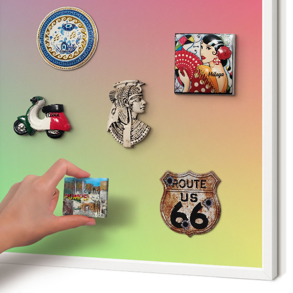 Magnetic board for travel magnets in a white frame Colorful gradient
