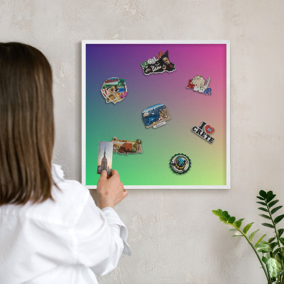 Magnetic board for travel magnets in a white frame Colorful gradient