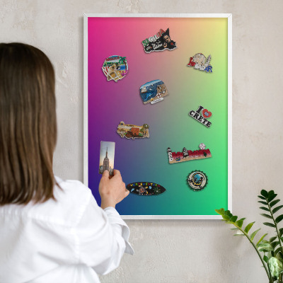 Magnetic board for travel magnets in a white frame Colorful gradient