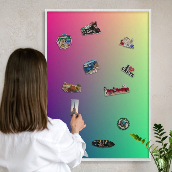 Magnetic board for travel magnets in a white frame Colorful gradient
