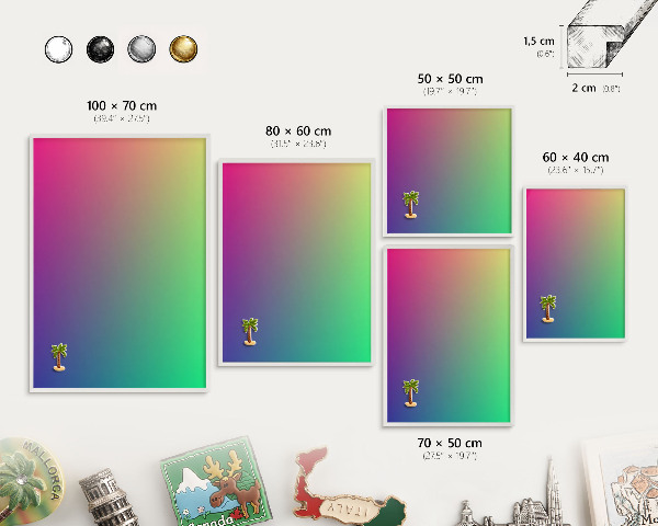 Magnetic board for travel magnets in a white frame Colorful gradient