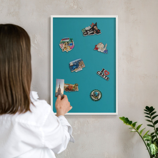 Decorative magnet board with a white frame Cool turquoise