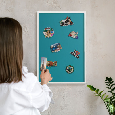 Decorative magnet board with a white frame Cool turquoise