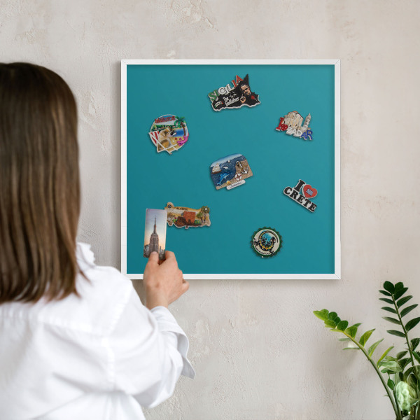 Decorative magnet board with a white frame Cool turquoise