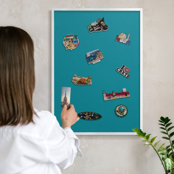 Decorative magnet board with a white frame Cool turquoise