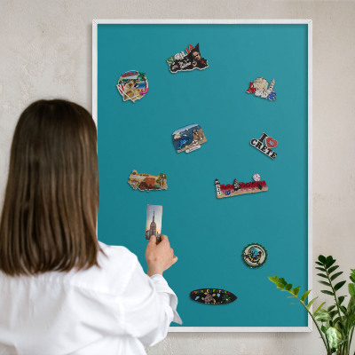 Decorative magnet board with a white frame Cool turquoise