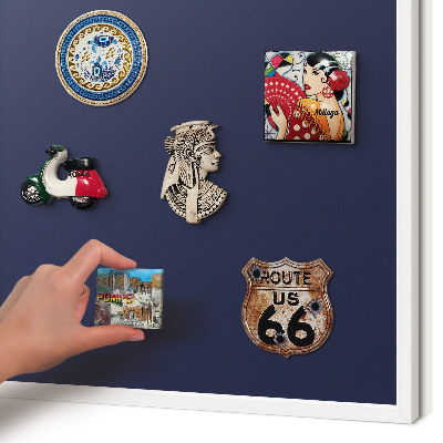 Magnetic board for travel magnets in a white frame Dark navy blue