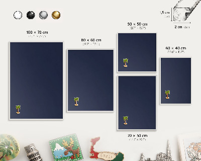 Magnetic board for travel magnets in a white frame Dark navy blue