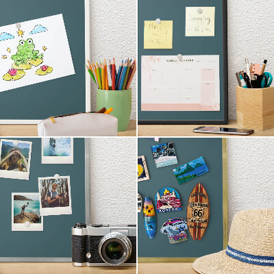 Decorative magnet board with a white frame Dark turquoise