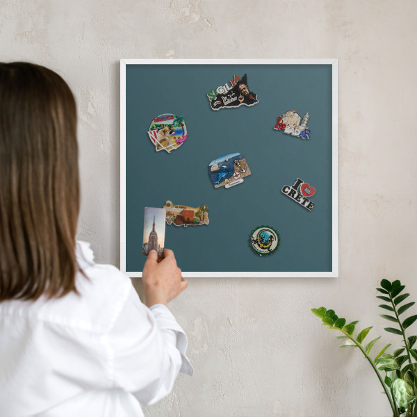 Decorative magnet board with a white frame Dark turquoise