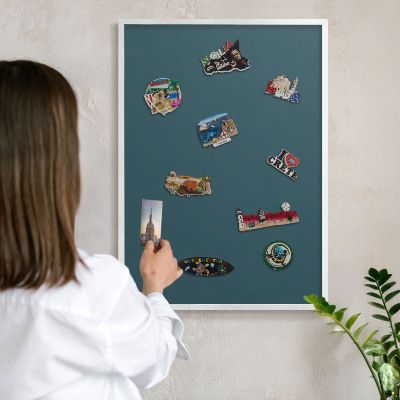 Decorative magnet board with a white frame Dark turquoise