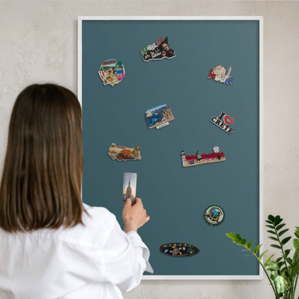 Decorative magnet board with a white frame Dark turquoise