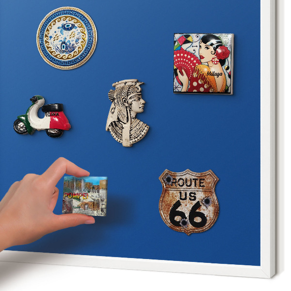 Magnetic board for travel magnets in a white frame Dark blue