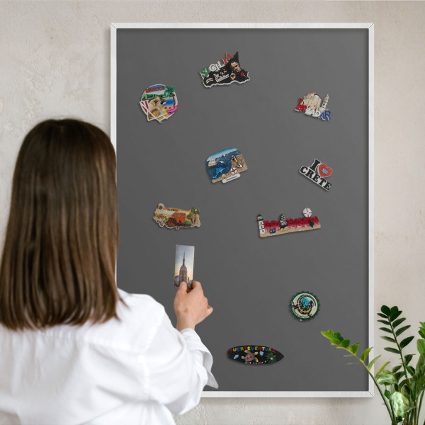 Decorative magnet board with a white frame Dark gray