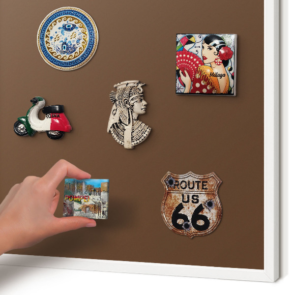 Magnetic board for travel magnets in a white frame Chestnut brown