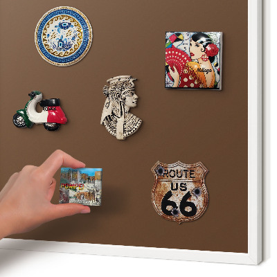 Magnetic board for travel magnets in a white frame Chestnut brown