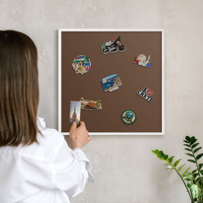 Magnetic board for travel magnets in a white frame Chestnut brown