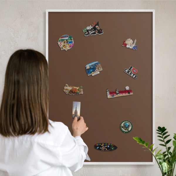 Magnetic board for travel magnets in a white frame Chestnut brown