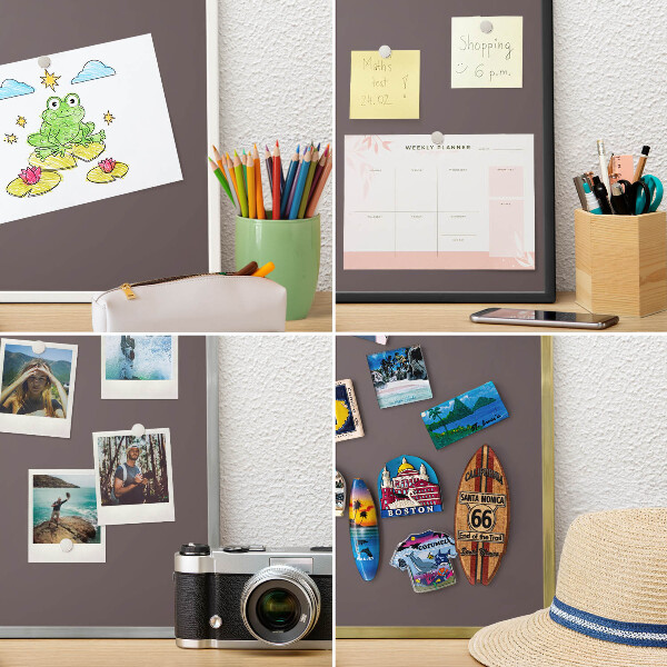 Magnetic board for travel magnets in a white frame Faded brown