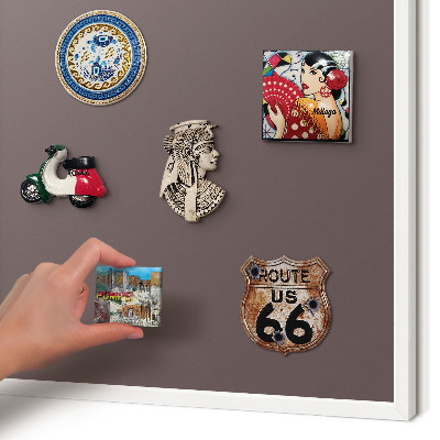 Magnetic board for travel magnets in a white frame Faded brown