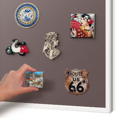 Magnetic board for travel magnets in a white frame Faded brown