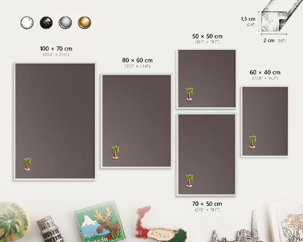 Magnetic board for travel magnets in a white frame Faded brown
