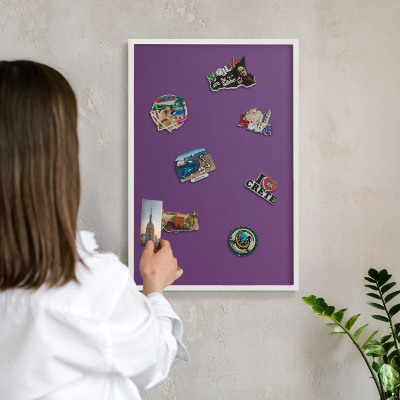 Decorative magnet board with a white frame Strong purple