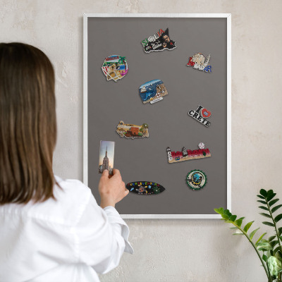 Magnetic board for travel magnets in a white frame Dark gray