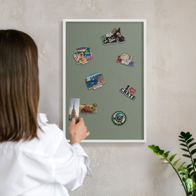 Decorative magnet board with a white frame Dark sage