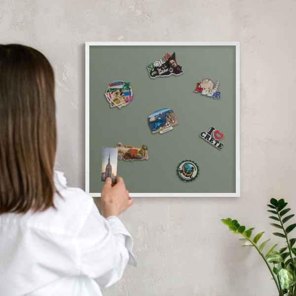 Decorative magnet board with a white frame Dark sage
