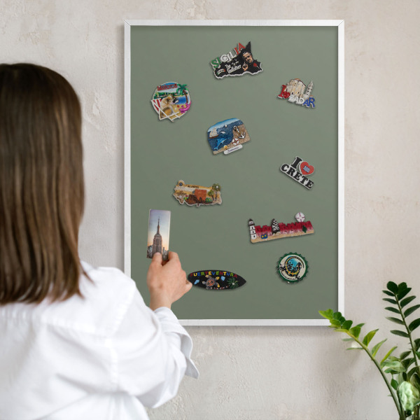 Decorative magnet board with a white frame Dark sage