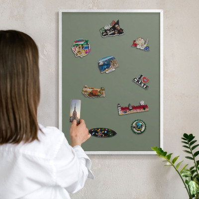 Decorative magnet board with a white frame Dark sage