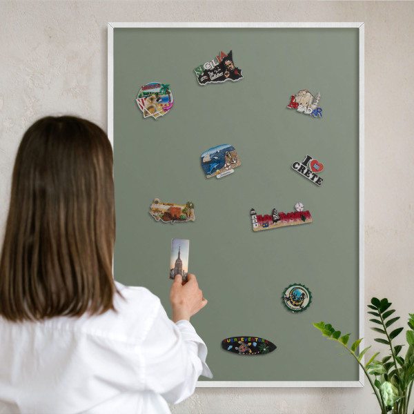Decorative magnet board with a white frame Dark sage