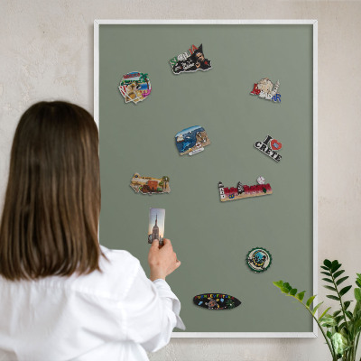 Decorative magnet board with a white frame Dark sage