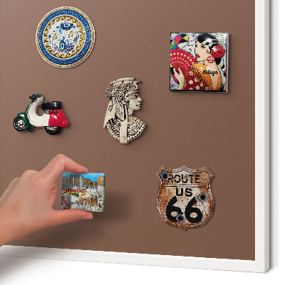 Magnetic board for travel magnets in a white frame Brown color