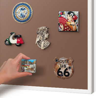 Magnetic board for travel magnets in a white frame Brown color