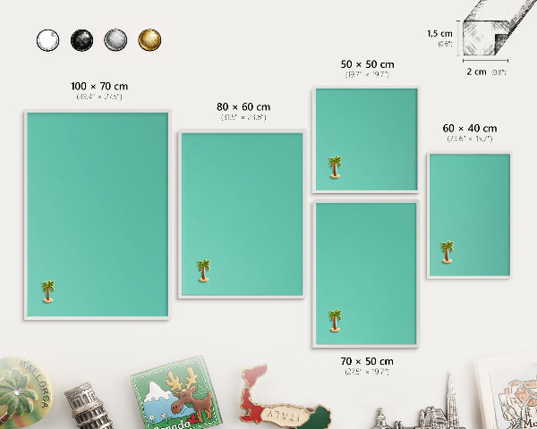 Magnetic board for travel magnets in a white frame Strong mint