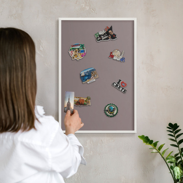 Decorative magnet board with a white frame Ash brown