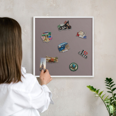 Decorative magnet board with a white frame Ash brown