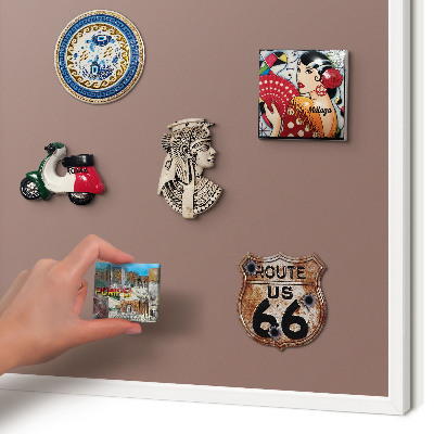 Magnetic board for travel magnets in a white frame Pastel brown