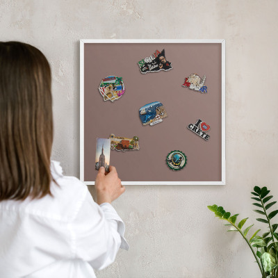 Magnetic board for travel magnets in a white frame Pastel brown