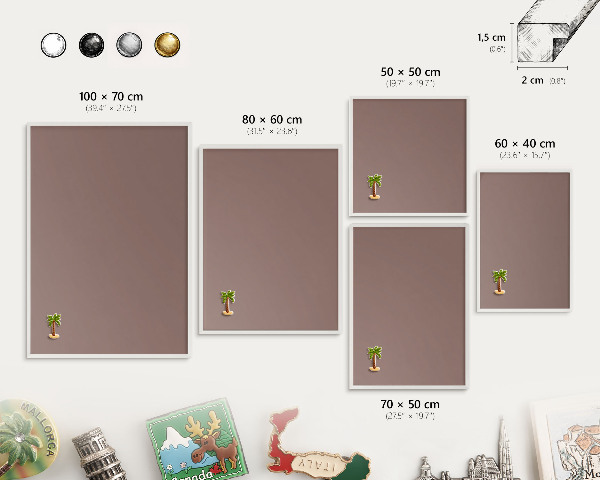 Magnetic board for travel magnets in a white frame Pastel brown