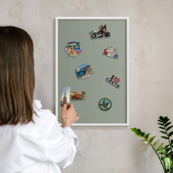 Decorative magnet board with a white frame Sage