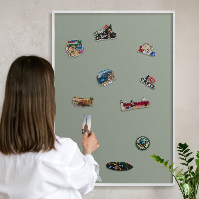 Decorative magnet board with a white frame Sage