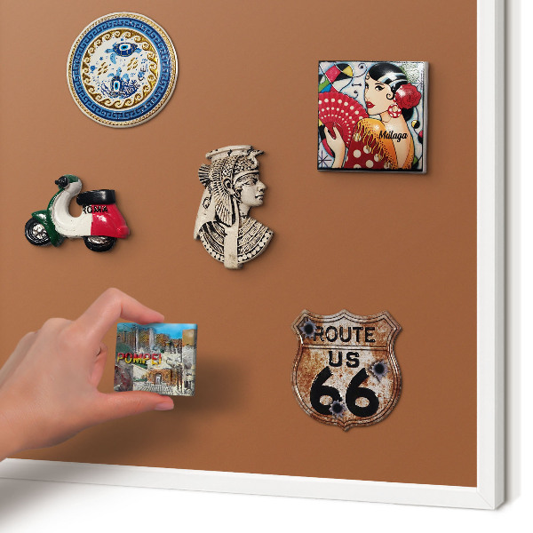 Magnetic board for travel magnets in a white frame Dark orange