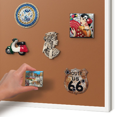 Magnetic board for travel magnets in a white frame Dark orange